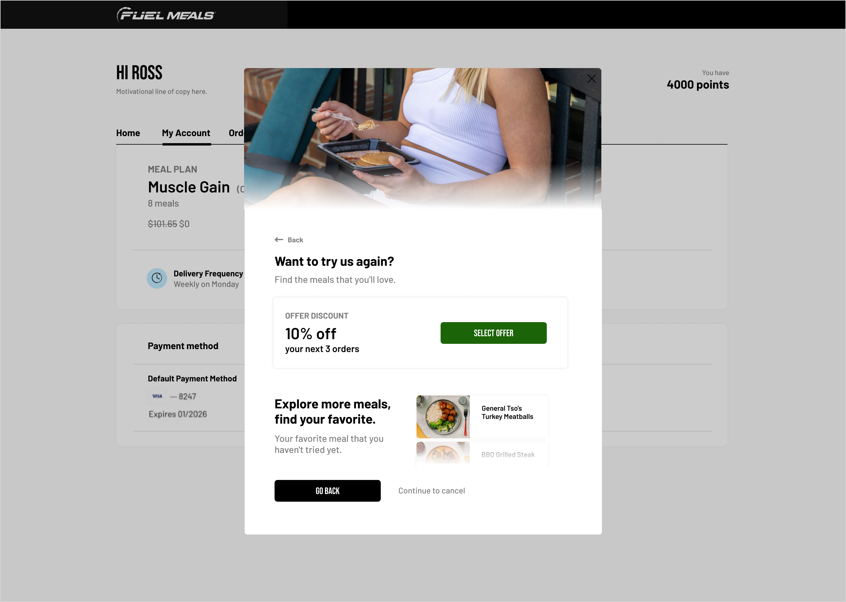 Fuel Meals cancellation flow screens